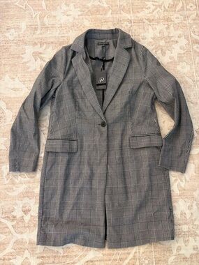 NWT Adrianna Papell Gray Glen Plaid Longline Blazer Size M